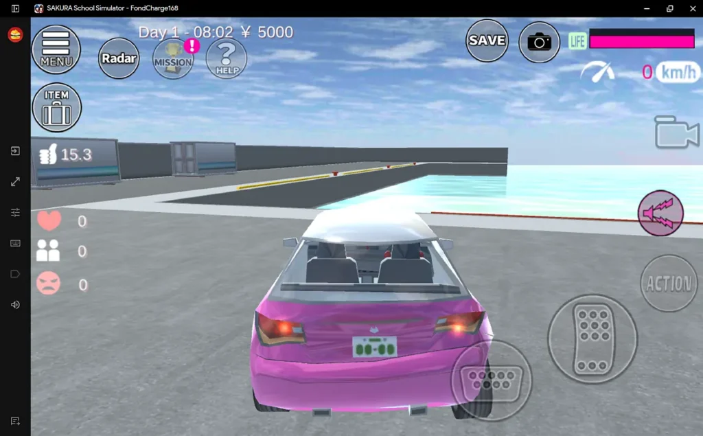 Mobil pink di dekat laut